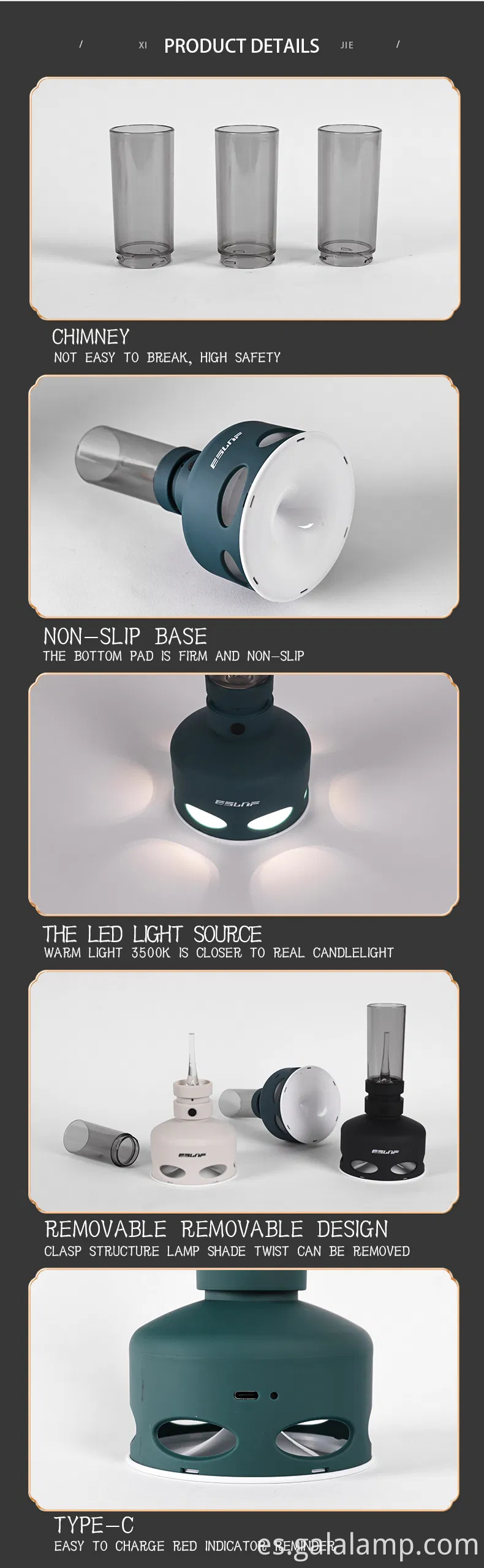 Lámpara de queroseno LED sin llama recargable de USB moderna para decoración interior